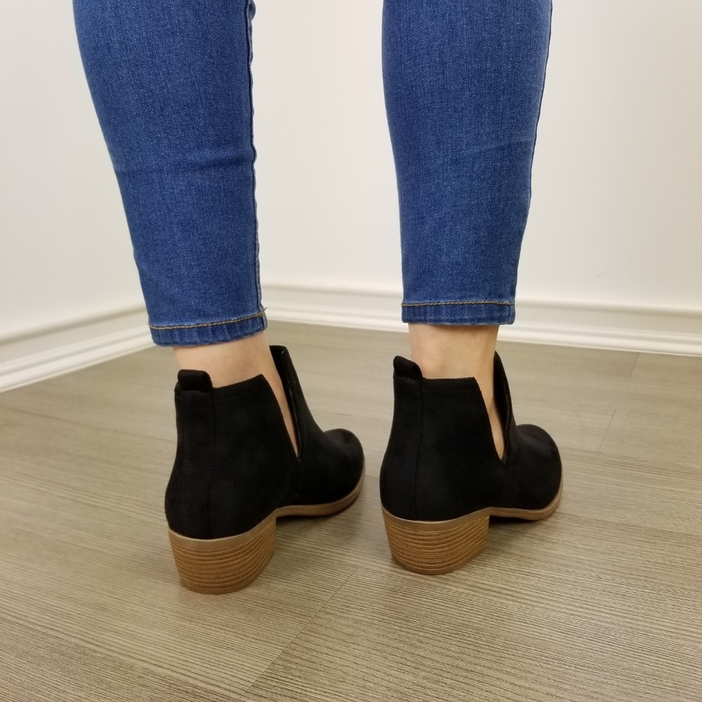 Vegan Suede Cut Open Side Ankle Boots-FF - Picture 5 of 8